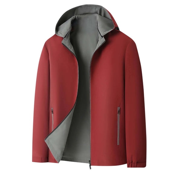 ZCFZJW Reversible Jackets for Men Lightweight Casual Long Sleeve Full Zip up Waterproof Detachable Hooded Rain Coat Trendy Outwear Stylish Jacket with Zipper Pockets Red XXXXL