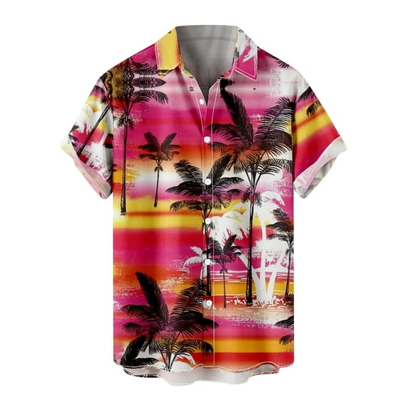 ZCFZJW Sales Hawaiian Bowling Shirts for Men Short Sleeve Button Down Shirt Casual Tropical Print Beach Summer Holiday Gifts T Shirts with Pocket Z06-Pink L