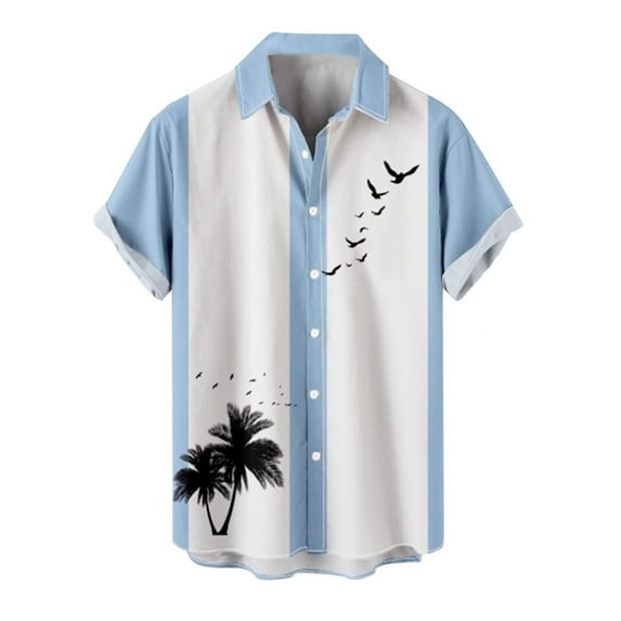 ZCFZJW Sales Hawaiian Bowling Shirts for Men Short Sleeve Button Down Shirt Casual Tropical Print Beach Summer Holiday Gifts T Shirts with Pocket Z02-Light Blue XXL