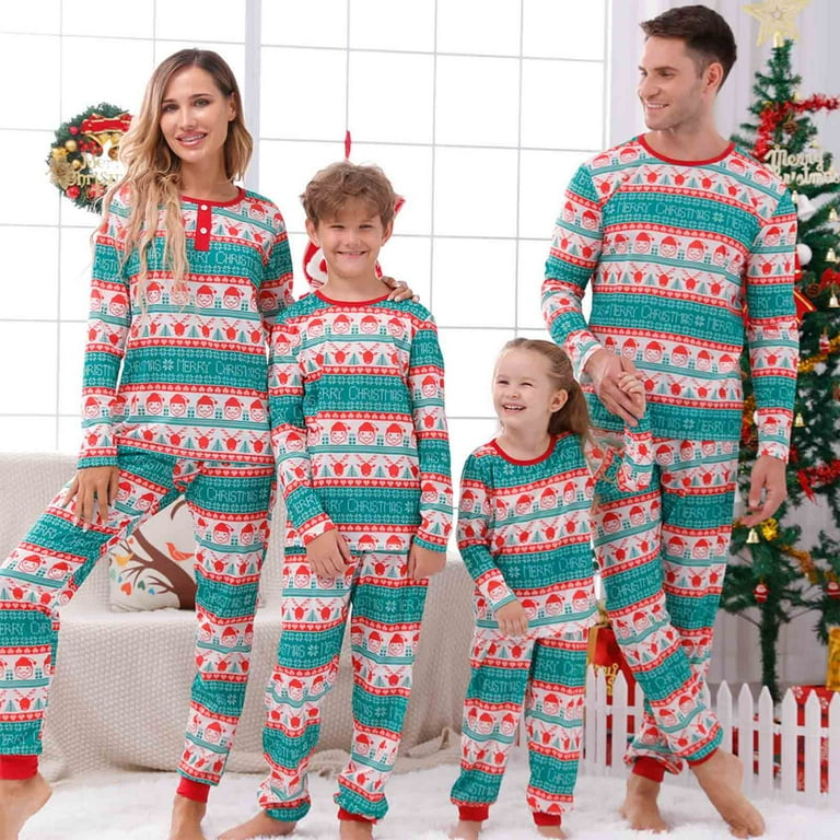 ZCFZJW Savings Matching Family Christmas Onesies Colorful Striped Cute Xmas Santa Elk Print Long Sleeve Tee Shirts Tops and Pants Two Piece Soft