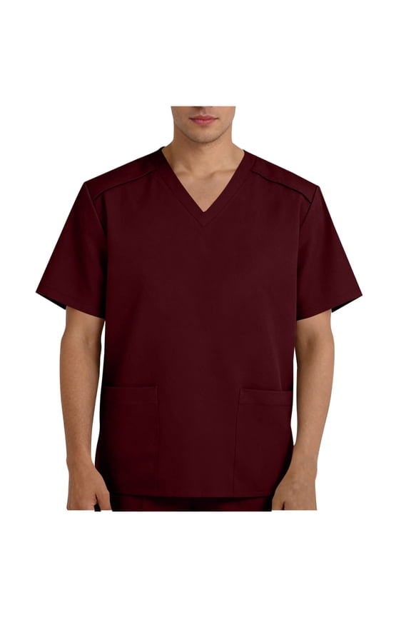 Scrub Top for Men - Stretch V-Neck Scrubs with Pockets, Short Sleeve Anti-Wrinkle Scrubs for Men,Men's Overalls Uniform for Nurse Dentist Vets Team Wine S