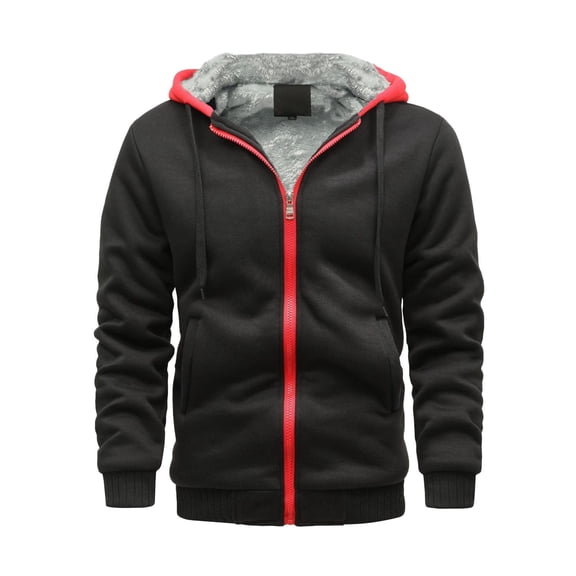 ZCFZJW Sherpa Fleece Lined Hoodie Jackets for Men Casual Winter Long Sleeve Full Zip Up Thickened Drawstring Hooded Warm Coat Outwear Red L