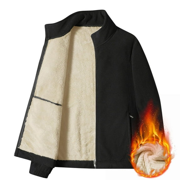 ZCFZJW Sherpa Fleece Lined Jackets for Men Big and Tall Regular Fit Casual Solid Color Long Sleeve Full Zip up Winter Thick Warm Cardigan Outwear Coat with Pockets Black XXXXL