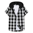 thumbnail image 1 of ZCFZJW Short Sleeve Button Down Plaid Hoodie T-Shirts for Men Lightweight Casual Drawstring Hooded Pullover Tops Splicing Shirts White L, 1 of 4