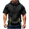 thumbnail image 1 of ZCFZJW Short Sleeve Hoodies for Men Lightweight Casual Drawstring Hooded Muscle Pullover Quarter Zip T-Shirts Athletic Tees Gym Workout Sweatshirt Tops with Pockets Black L, 1 of 5
