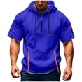 thumbnail image 1 of ZCFZJW Short Sleeve Hoodies for Men Lightweight Casual Drawstring Hooded Muscle Pullover Quarter Zip T-Shirts Athletic Tees Gym Workout Sweatshirt Tops with Pockets Blue M, 1 of 5