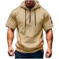 thumbnail image 1 of ZCFZJW Short Sleeve Hoodies for Men Lightweight Casual Drawstring Hooded Muscle Pullover Quarter Zip T-Shirts Athletic Tees Gym Workout Sweatshirt Tops with Pockets Khaki XL, 1 of 5