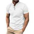 thumbnail image 1 of ZCFZJW Short Sleeve Polo Shirts for Men Big and Tall Regular Fit Stretch Casual Solid Color 1/4 Button up V Neck Golf Henley Shirts Tops for Men White S, 1 of 5