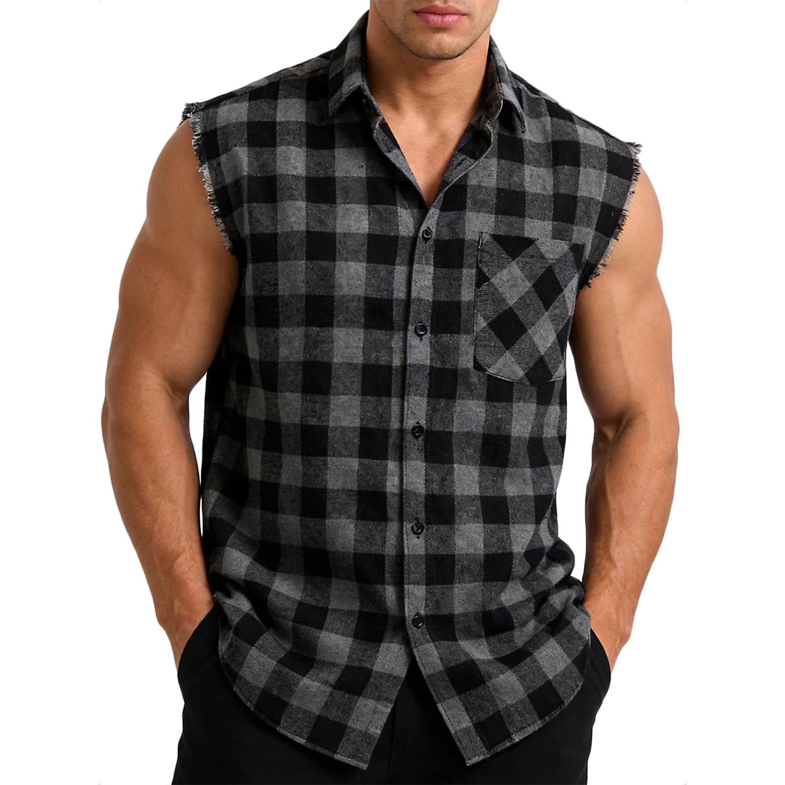 トップス workers Cruiser Vest Cotton Flanne ZCFZJW Sleeveless Flannel Shirt Men - Lightweight Plaid Casual