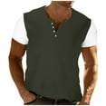 thumbnail image 1 of ZCFZJW Splicing Tops for Men Big and Tall Regular Fit Casual Summer Short Sleeve Color Block Print Button V Neck Pullover T-Shirts Lightweight Holiday Vacation Tees Shirt Army Green XXL, 1 of 8