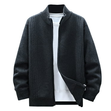 ZCFZJW Striped Knitted Sweater for Men Lightweight Casual Fall Winter Full Zip Up Cardigan Sweater Plus Size Long Sleeve Slim Fit Knit Stand Collar Knit Sweater Tops Black L