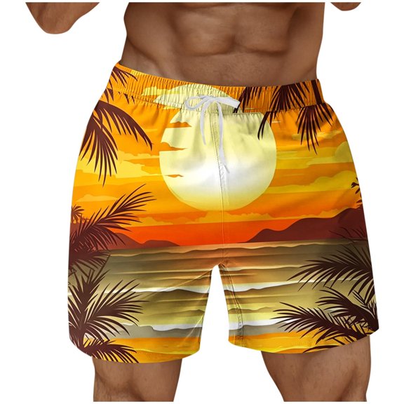 ZCFZJW Stylish Mens Swim Trunks Lightweight Hawaiian Tropical Printed Quick Dry Beachwear Sports Swim Board Shorts Holiday Party Bathing Suits with Pockets Gold#01 XXXXL
