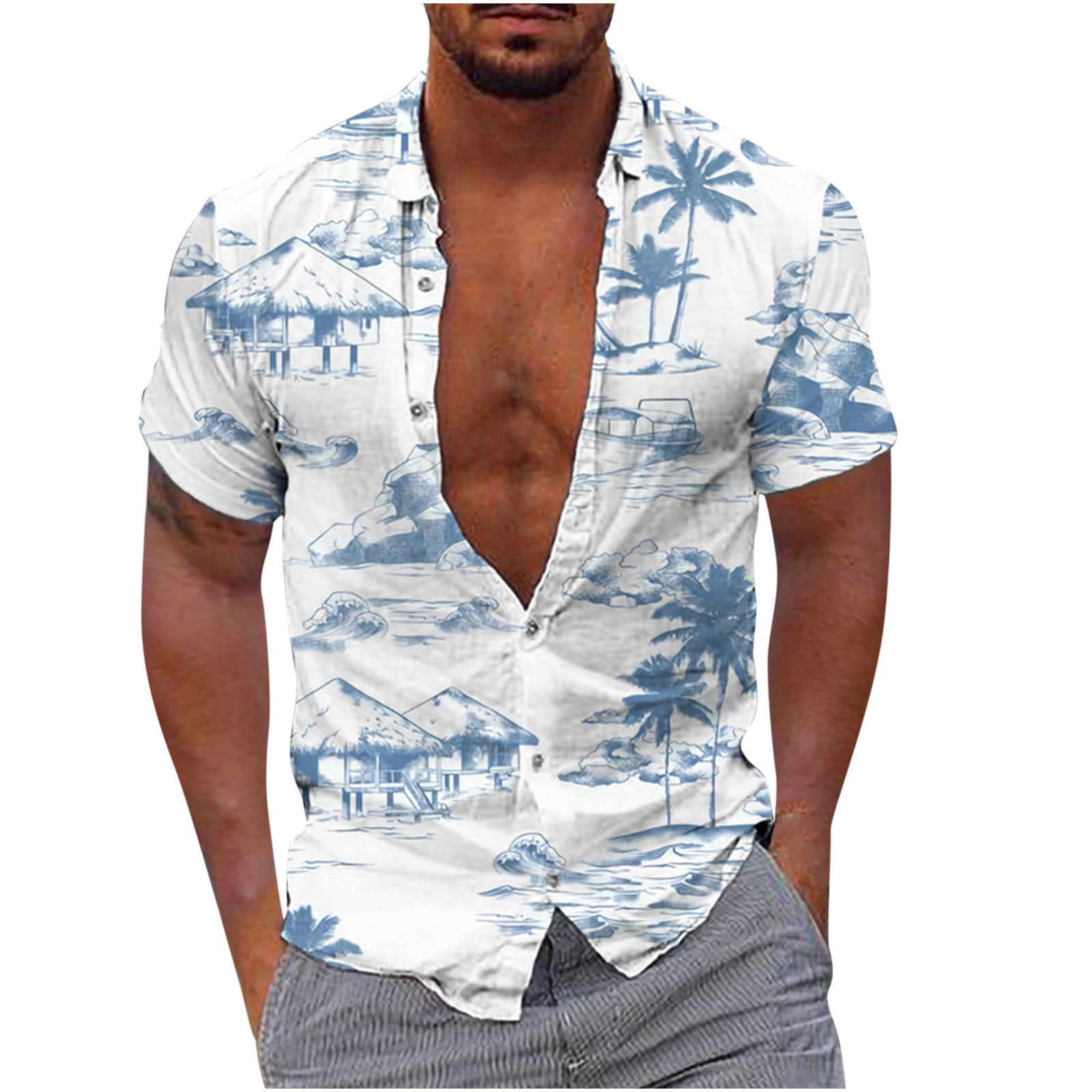 Hawaiian Shirt Cat Print Abstract Pattern Short Sleeve Loose Oversized  Shirts Men and Women Summer Beach Casual Shirt Tops 