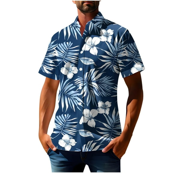 ZCFZJW Summer Men's Hawaiian Shirt Big and Tall Regular Fit Short Sleeve Floral Print Button Down Shirts Tropical Vacation Beach Shirts Tops Multicolor#02 XL