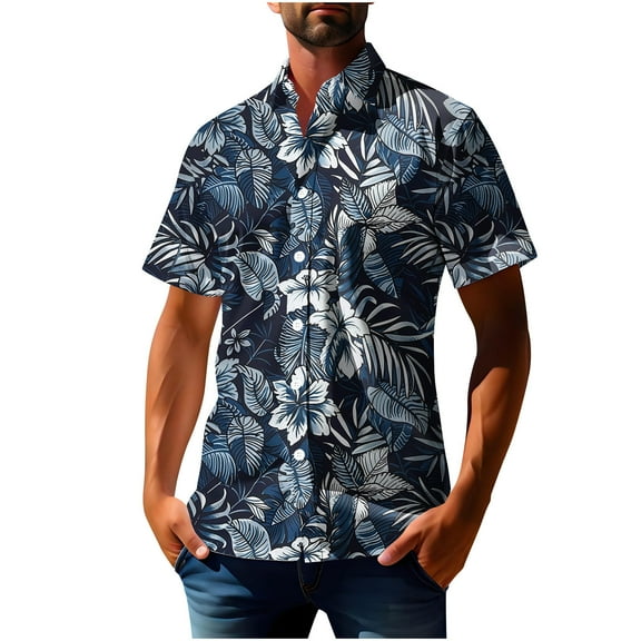 ZCFZJW Summer Men's Hawaiian Shirt Big and Tall Regular Fit Short Sleeve Floral Print Button Down Shirts Tropical Vacation Beach Shirts Tops Multicolor#07 XL