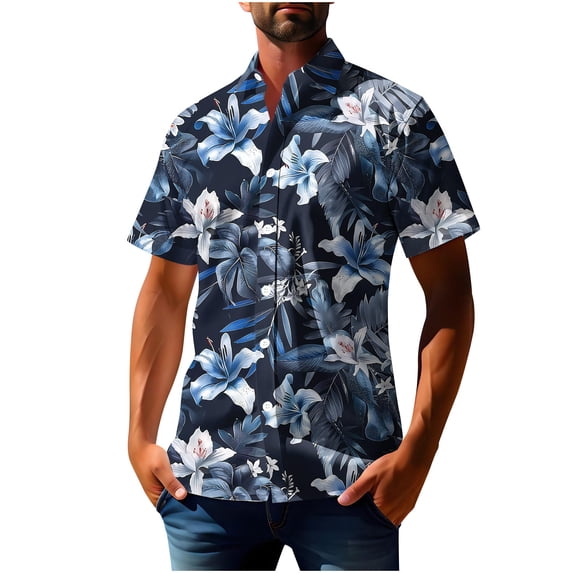 ZCFZJW Summer Men's Hawaiian Shirt Big and Tall Regular Fit Short Sleeve Floral Print Button Down Shirts Tropical Vacation Beach Shirts Tops Multicolor#18 L
