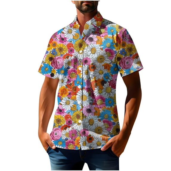 ZCFZJW Summer Men's Hawaiian Shirt Big and Tall Regular Fit Short Sleeve Floral Print Button Down Shirts Tropical Vacation Beach Shirts Tops Multicolor#19 XXXL