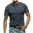 thumbnail image 1 of ZCFZJW Summer Men's Henley Shirts Casual Solid Color Short Sleeve Basic Button Muscle Workout T-Shirt Gym Workout Athletic Tees Tops Dark Gray XL, 1 of 5