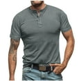 thumbnail image 1 of ZCFZJW Summer Men's Henley Shirts Casual Solid Color Short Sleeve Basic Button Muscle Workout T-Shirt Gym Workout Athletic Tees Tops Gray XL, 1 of 5