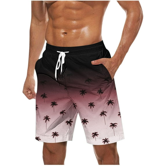 ZCFZJW Summer Mens Fashion Beach Hawaiian Shorts with Pockets Lightweight Casual Tie Dye Tropical Printed Drawtring Elastic Waist Bathing Suit Quick Dry Swim Trunks Boardshorts Wine S