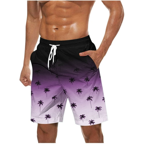 ZCFZJW Summer Mens Fashion Beach Hawaiian Shorts with Pockets Lightweight Casual Tie Dye Tropical Printed Drawtring Elastic Waist Bathing Suit Quick Dry Swim Trunks Boardshorts Purple XL