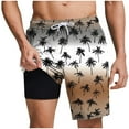 thumbnail image 1 of ZCFZJW Summer Mens Swimming Trunks 2 in 1 Quick Dry Bathing Suit Tropical Palm Tree Printed Drawstring Elastic Waist Beach Board Shorts with Pockets Brown XL, 1 of 6