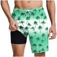 thumbnail image 1 of ZCFZJW Summer Mens Swimming Trunks 2 in 1 Quick Dry Bathing Suit Tropical Palm Tree Printed Drawstring Elastic Waist Beach Board Shorts with Pockets Green XXL, 1 of 6