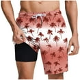 thumbnail image 1 of ZCFZJW Summer Mens Swimming Trunks 2 in 1 Quick Dry Bathing Suit Tropical Palm Tree Printed Drawstring Elastic Waist Beach Board Shorts with Pockets Orange XL, 1 of 6
