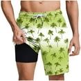 thumbnail image 1 of ZCFZJW Summer Mens Swimming Trunks 2 in 1 Quick Dry Bathing Suit Tropical Palm Tree Printed Drawstring Elastic Waist Beach Board Shorts with Pockets Yellow M, 1 of 6