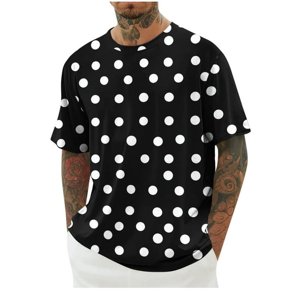 ZCFZJW Summer Short Sleeve T-Shirts for Men Big and Tall Regular Fit Casual Polka Dot Print Crewneck Basic Workout Tees Tops Black XXXXL
