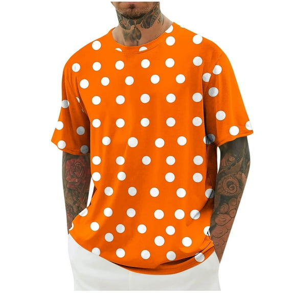 ZCFZJW Summer Short Sleeve T-Shirts for Men Big and Tall Regular Fit Casual Polka Dot Print Crewneck Basic Workout Tees Tops Orange XXXXL