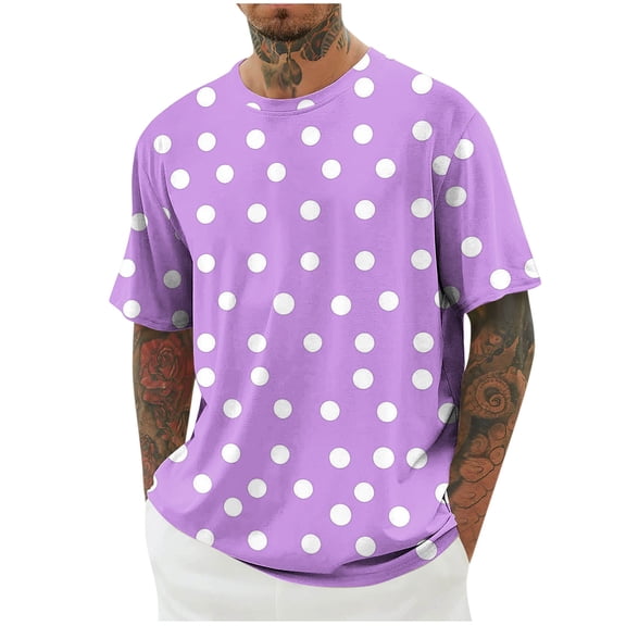 ZCFZJW Summer Short Sleeve T-Shirts for Men Big and Tall Regular Fit Casual Polka Dot Print Crewneck Basic Workout Tees Tops Purple M