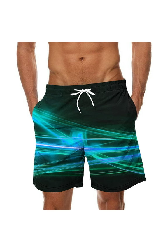 Summer Striped Print Beach Swim Trunks for Men Quick Dry Drawstring Elastic Waist Bathing Suit Loose Regular Fit Casual Board Shorts with Pockets Blue XXXXXL