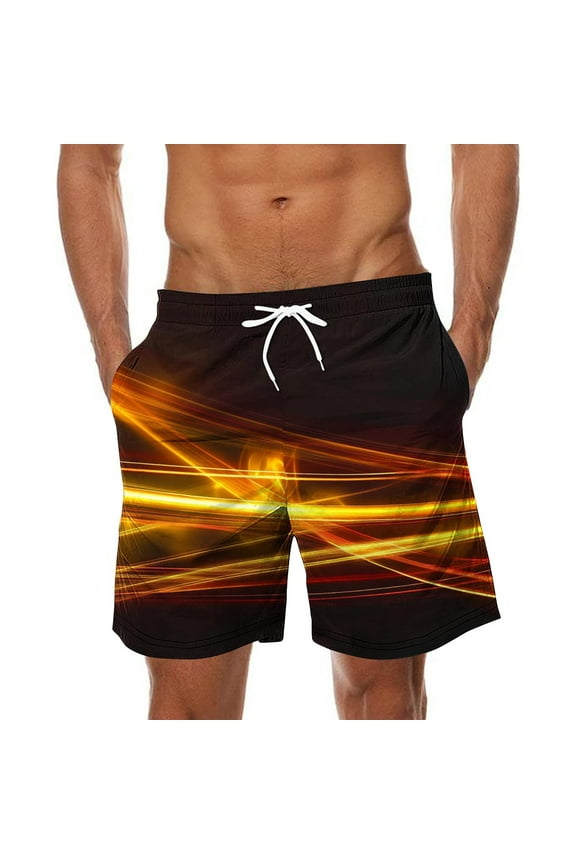 Summer Striped Print Beach Swim Trunks for Men Quick Dry Drawstring Elastic Waist Bathing Suit Loose Regular Fit Casual Board Shorts with Pockets Orange XXL