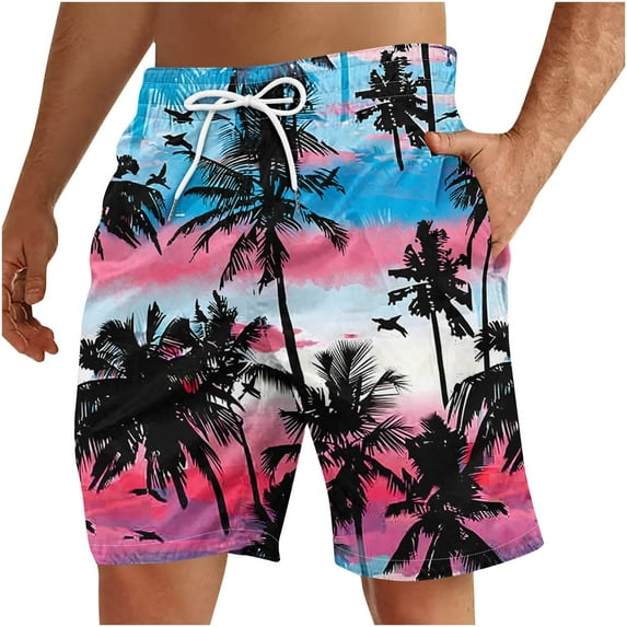 ZCFZJW Summer Swim Trunks for Men Quick Dry Tropical Palm Tree Print Elastic Waist Bathing Suit Swimwear Lightweight Casual Beach Board Shorts with Pockets Multicolor#06 XXL