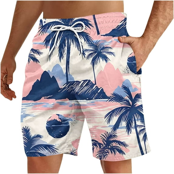 ZCFZJW Summer Swim Trunks for Men Quick Dry Tropical Palm Tree Print Elastic Waist Bathing Suit Swimwear Lightweight Casual Beach Board Shorts with Pockets Multicolor#05 XXXXXL