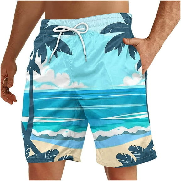 ZCFZJW Summer Swim Trunks for Men Quick Dry Tropical Palm Tree Print Elastic Waist Bathing Suit Swimwear Lightweight Casual Beach Board Shorts with Pockets Multicolor#14 XL