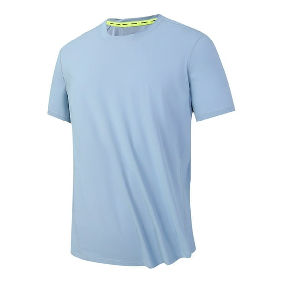 ZCFZJW Summer T-Shirts for Men Big and Tall Casual Solid Color Basic Workout Tees Tops Loose Lightweight Short Sleeve Crewneck Leisure Cool Breathable Tshirt Light Blue XXXL