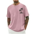 thumbnail image 1 of ZCFZJW Summer T-Shirts for Men Big and Tall Regular Fit Casual Tropical Palm Tree Print Short Sleeve Crewneck Basic Workout Tees Shirt Tops Pink XL, 1 of 5
