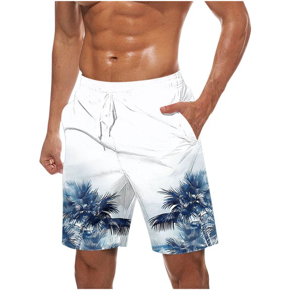 ZCFZJW Summer Tropical Floral Print Beach Hawaiian Shorts for Men Lightweight Quick Dry Drawstring Elastic Waist Bathing Suit Trendy Holiday Vacation Swim Trunks with Pockets Blue L