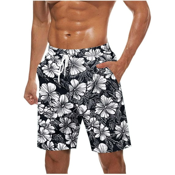 ZCFZJW Summer Tropical Palm Tree Print Swim Trunks for Men Lightweight Casual Quick Dry Drawstring Elastic Waist Beach Hawaiian Shorts Pants with Pockets Silver S