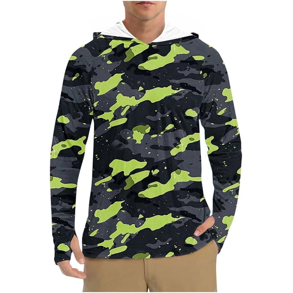 ZCFZJW Sun Shirts for Men Long Sleeve UPF 50+ Sun Protection Hoodies Casual Camo Outdoor UV Shirts Quick Drying Fishing Shirt Black#01 S