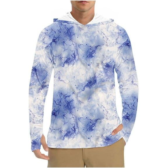 ZCFZJW Sun Shirts for Men Long Sleeve UPF 50  Sun Protection Hoodies Casual Camo Outdoor UV Shirts Quick Drying Fishing Shirt Light Blue#02 M