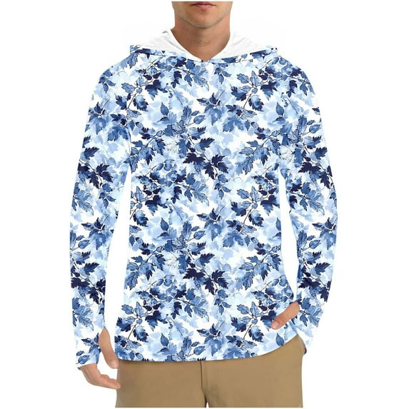 ZCFZJW Sun Shirts for Men Long Sleeve UPF 50+ Sun Protection Hoodies Casual Camo Outdoor UV Shirts Quick Drying Fishing Shirt Sky Blue#03 XL