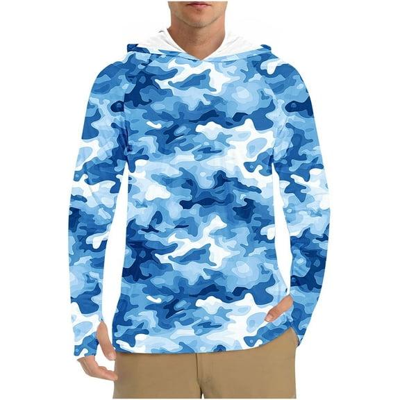 ZCFZJW Sun Shirts for Men Long Sleeve UPF 50  Sun Protection Hoodies Casual Camo Outdoor UV Shirts Quick Drying Fishing Shirt Sky Blue#04 XL