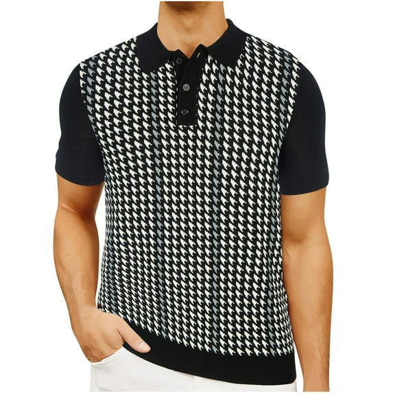 ZCFZJW T-Shirts for Men Big and Tall Regular Fit Vintage Striped Print Summer Short Sleeve Lapel Collar Button up V Neck Henley Shirts Trendy Pullover Tops White M