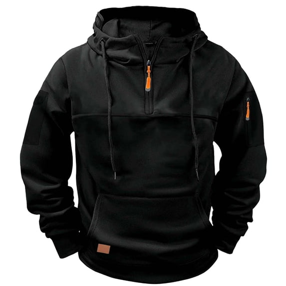 ZCFZJW Tactical Hoodies for Men Fall Spring Lightweight Quater Zip Up Long Sleeve Pullover Sweatshirt Casual Workout Cargo Hoodie Tops with Multi-Pockets Black L