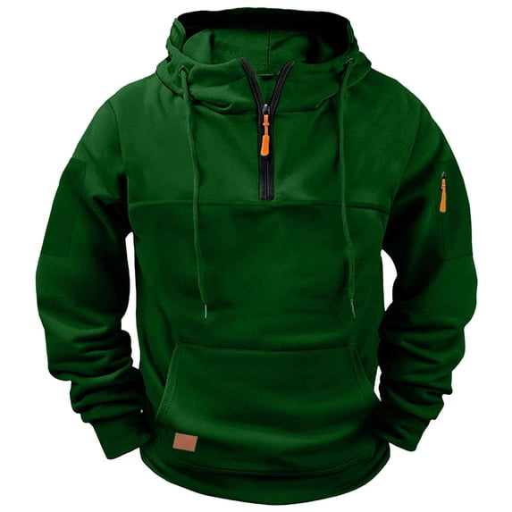 ZCFZJW Tactical Hoodies for Men Fall Spring Lightweight Quater Zip Up Long Sleeve Pullover Sweatshirt Casual Workout Cargo Hoodie Tops with Multi-Pockets Green M