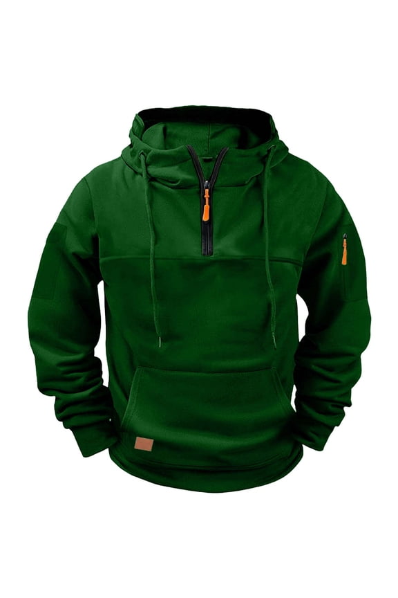 Tactical Hoodies for Men Fall Spring Lightweight Quater Zip Up Long Sleeve Pullover Sweatshirt Casual Workout Cargo Hoodie Tops with Multi-Pockets Green XXL