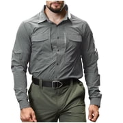 ZCFZJW Tactical Long Sleeve Shirts for Men Military Button Up Snap Work Shirts Big and Tall Regular Fit Quick Dry UPF 50+ Uv Western Tops Gray XL